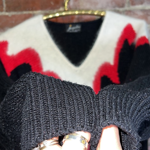 Vintage Jacqueline Acrylic Knit Red country western flame Sweater White Angora - Picture 6 of 7
